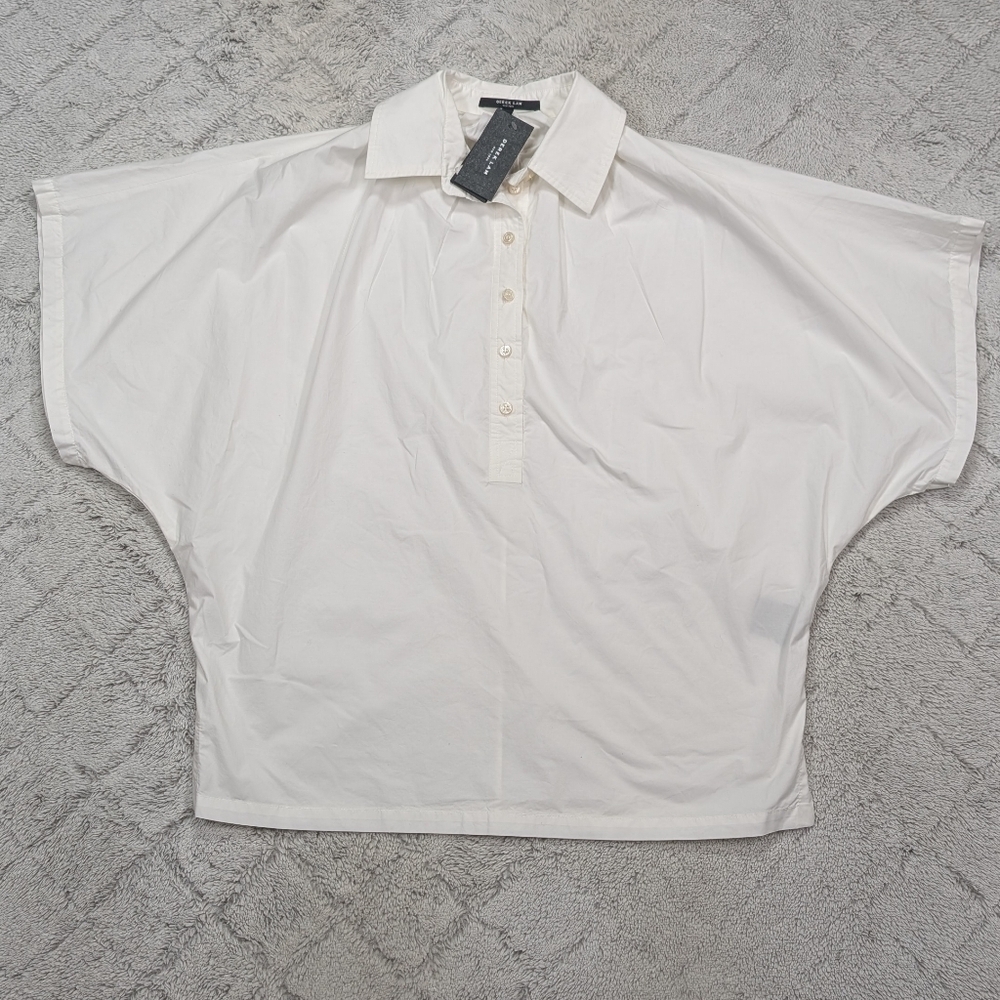 Derek Lam Shirt Womens 6 White Cotton Poplin Blouse Batwing Oversized ½ Button